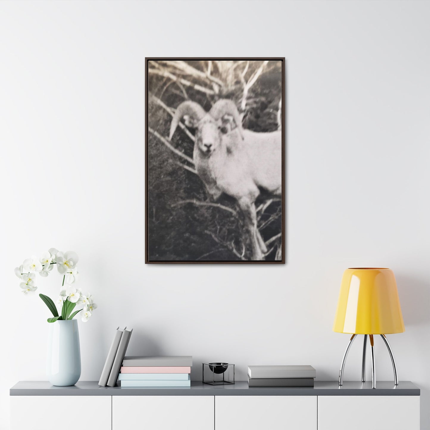 Yellowstone Big Horn Sheep Gallery Canvas Wraps Vertical Frame 24″ x 36″ Premium Gallery Wraps (1.25″) Walnut
