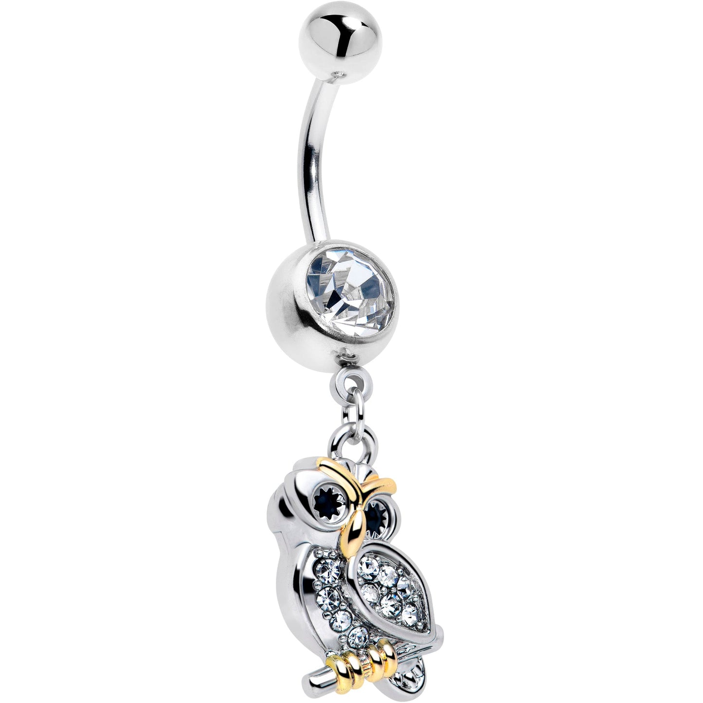 Clear Gem Evening Owl Dangle Belly Ring - - BELLY RING Dangle