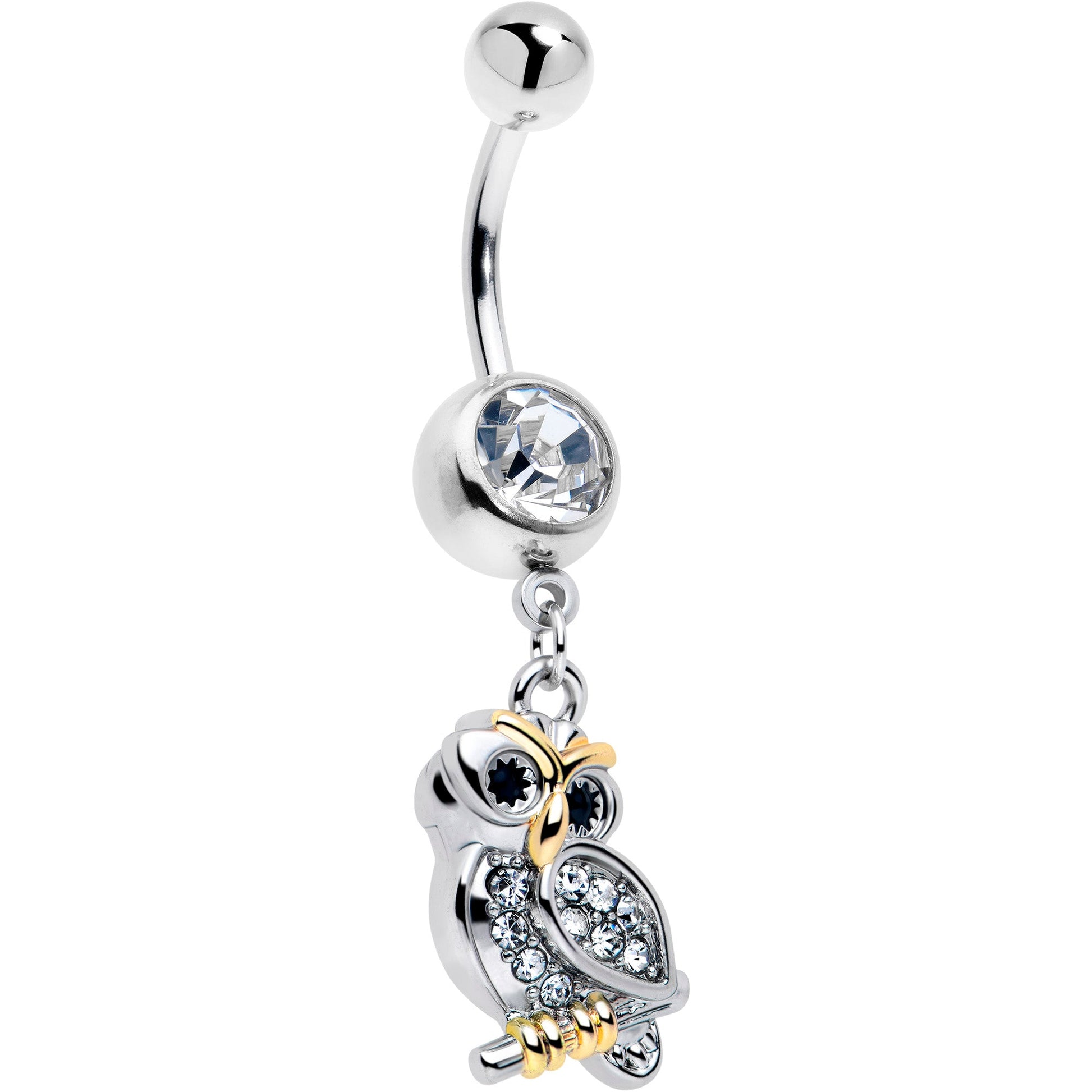Clear Gem Evening Owl Dangle Belly Ring - - BELLY RING Dangle