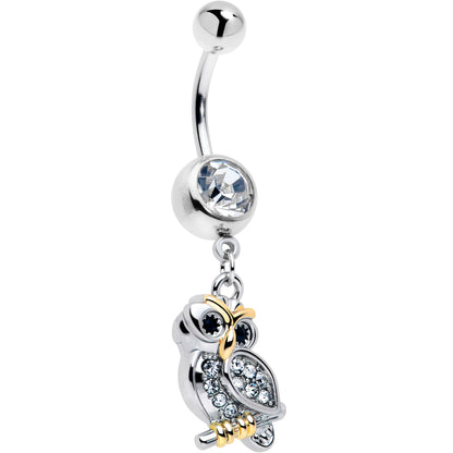 Clear Gem Evening Owl Dangle Belly Ring - - BELLY RING Dangle