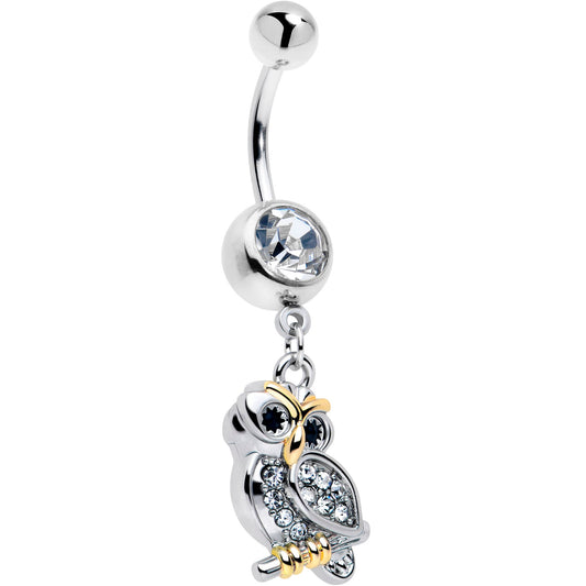 Clear Gem Evening Owl Dangle Belly Ring - - BELLY RING Dangle