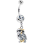 Clear Gem Evening Owl Dangle Belly Ring - - BELLY RING Dangle