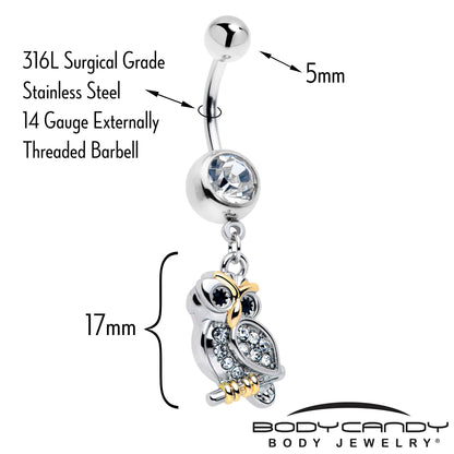Clear Gem Evening Owl Dangle Belly Ring - - BELLY RING Dangle