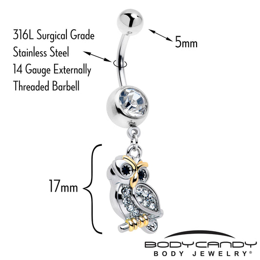 Clear Gem Evening Owl Dangle Belly Ring - - BELLY RING Dangle