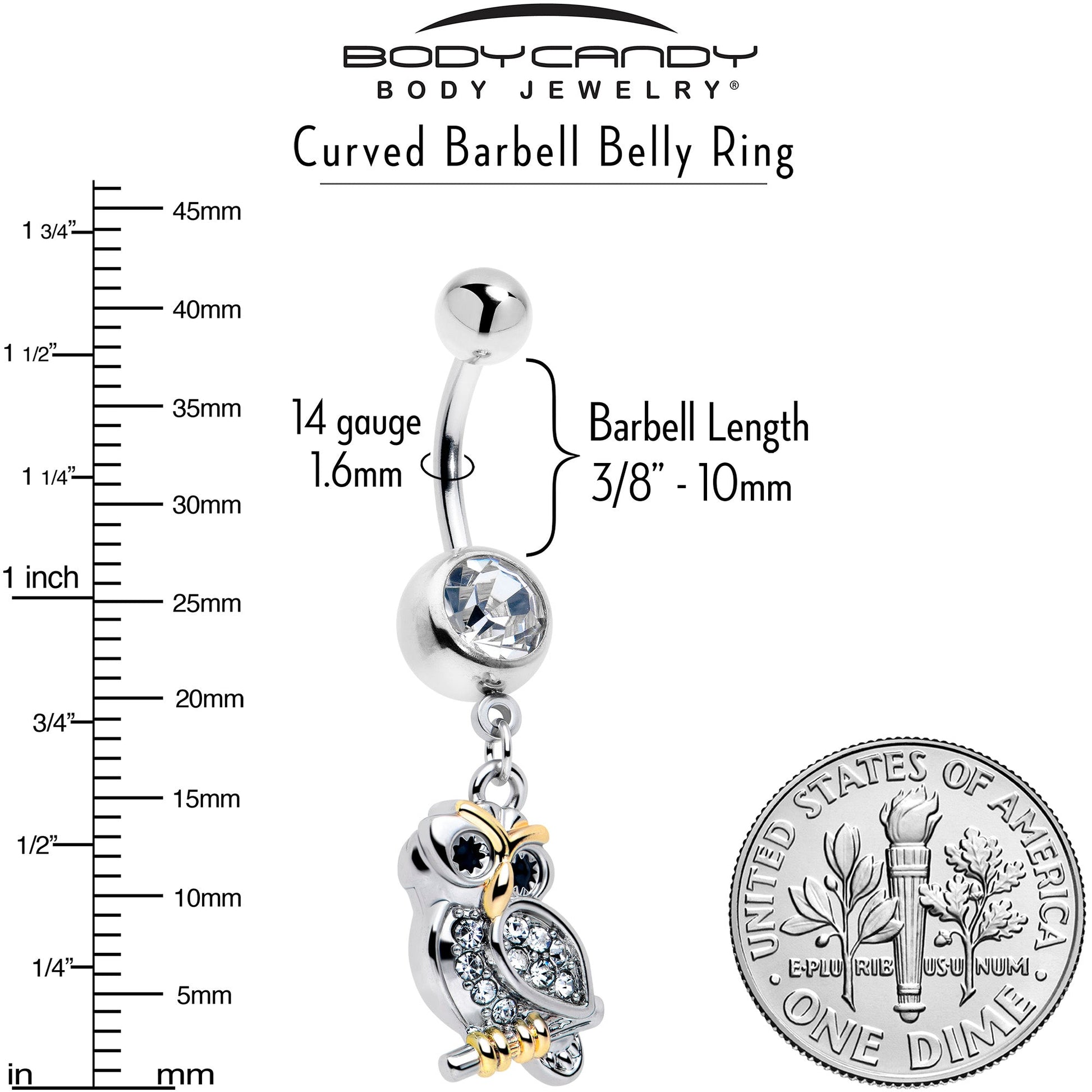 Clear Gem Evening Owl Dangle Belly Ring - - BELLY RING Dangle
