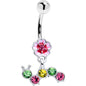 Pink Green Gem Caterpillar Flower Dangle Belly Ring - - BELLY RING Dangle