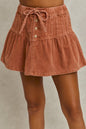 SO ME Mineral Wash Pintucked Corduroy Mini Flared Skirt - RUST -
