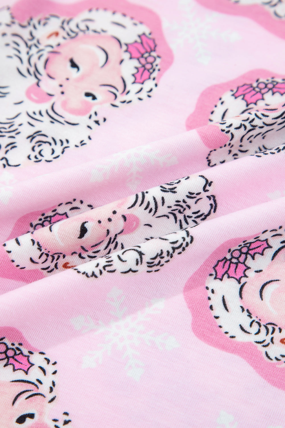 Pink Santa Claus Print V Neck Tee Drawstring Pants 2pcs Lounge Set - - Loungewear & Sleepwear/Loungewear