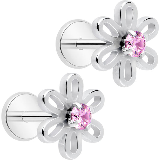 Pink CZ Gem Loopy Daisy Flat Back Stud Earrings - 1 Pair - - EARRING Flat Back