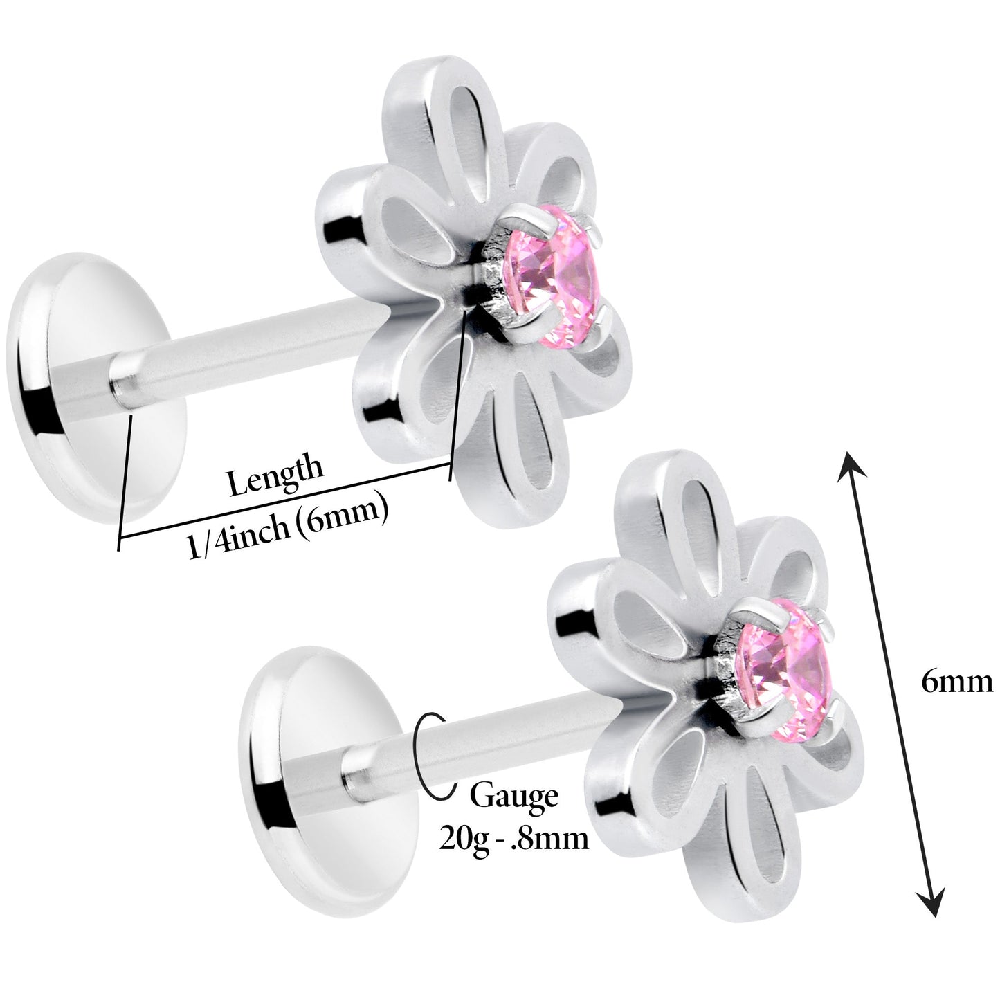 Pink CZ Gem Loopy Daisy Flat Back Stud Earrings - 1 Pair - - EARRING Flat Back