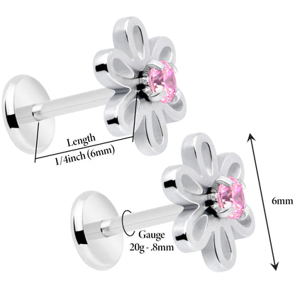 Pink CZ Gem Loopy Daisy Flat Back Stud Earrings - 1 Pair - - EARRING Flat Back