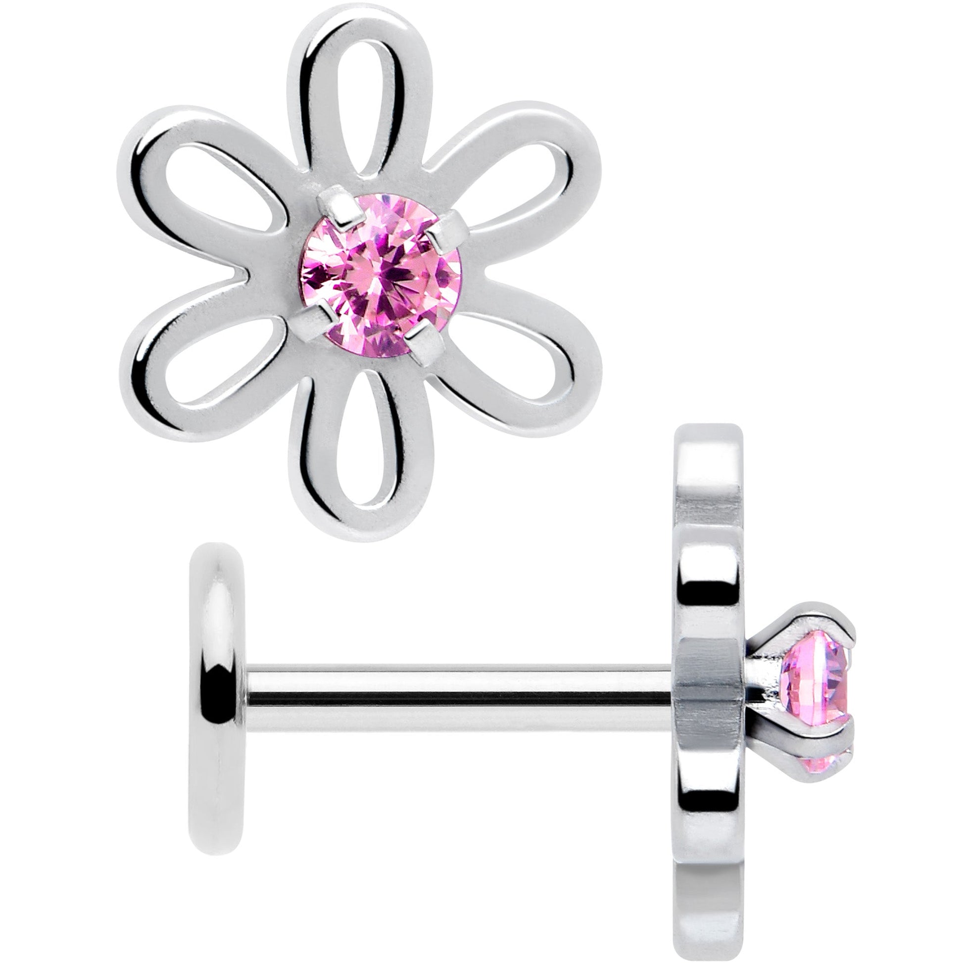 Pink CZ Gem Loopy Daisy Flat Back Stud Earrings - 1 Pair - - EARRING Flat Back