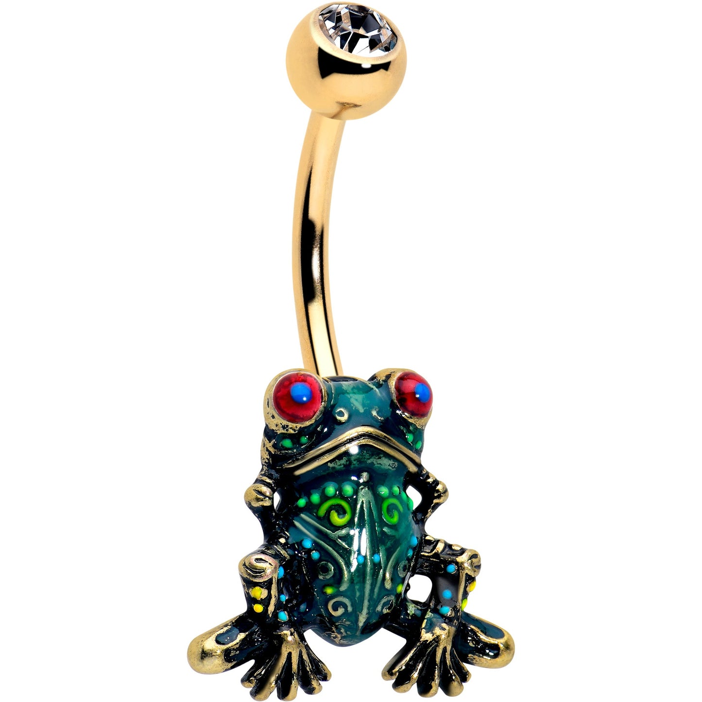 Clear CZ Gem Gold Tone Anodized Colorful Tree Frog Belly Ring - - BELLY RING