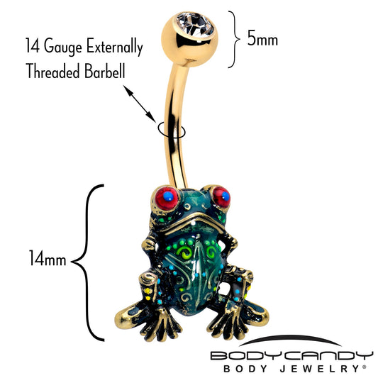 Clear CZ Gem Gold Tone Anodized Colorful Tree Frog Belly Ring - - BELLY RING