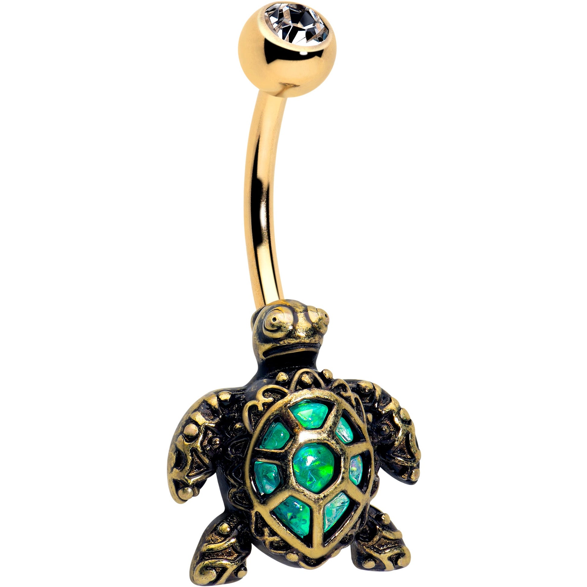 Clear CZ Gem Gold Tone Anodized Sea Turtle Style Belly Ring - - DISCONTINUED