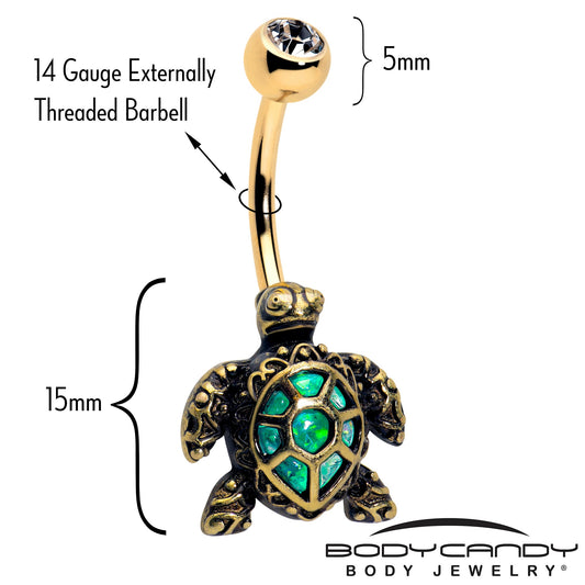 Clear CZ Gem Gold Tone Anodized Sea Turtle Style Belly Ring - - DISCONTINUED