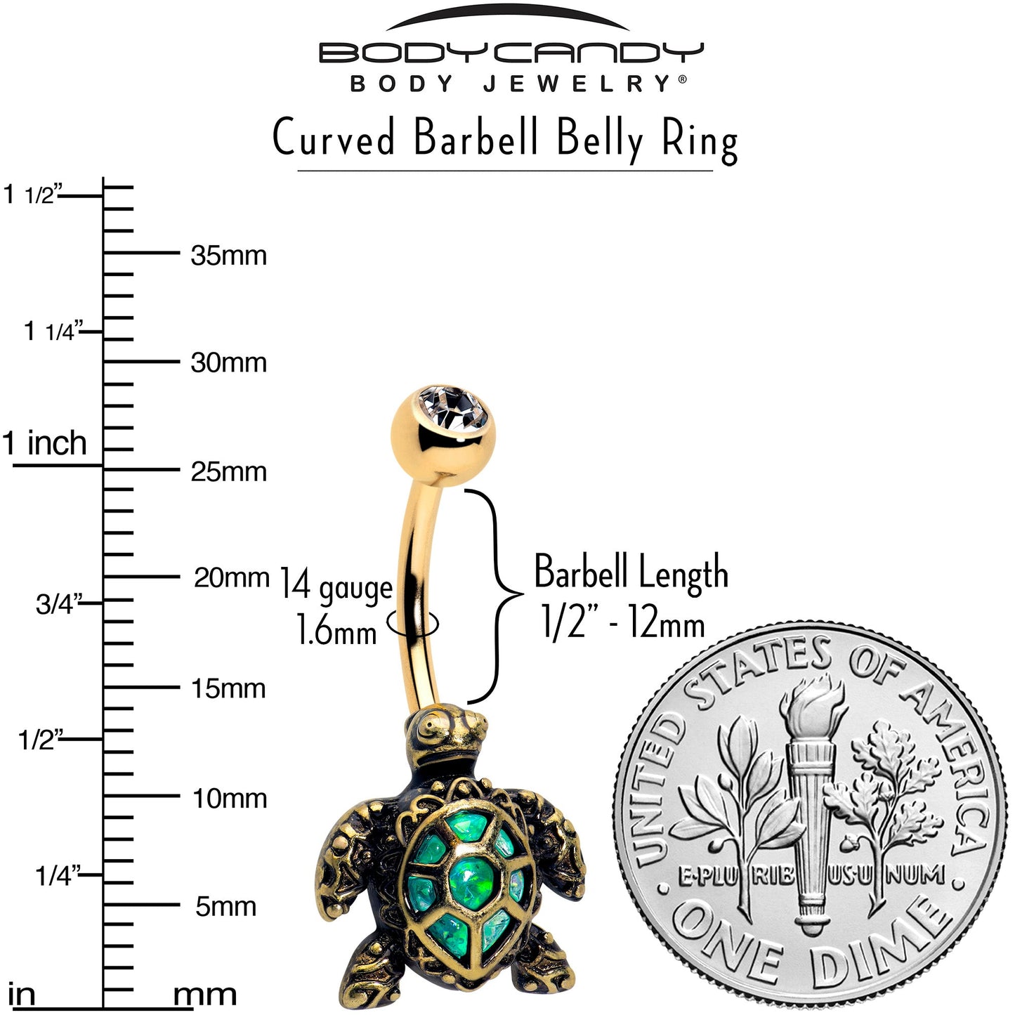 Clear CZ Gem Gold Tone Anodized Sea Turtle Style Belly Ring - - DISCONTINUED