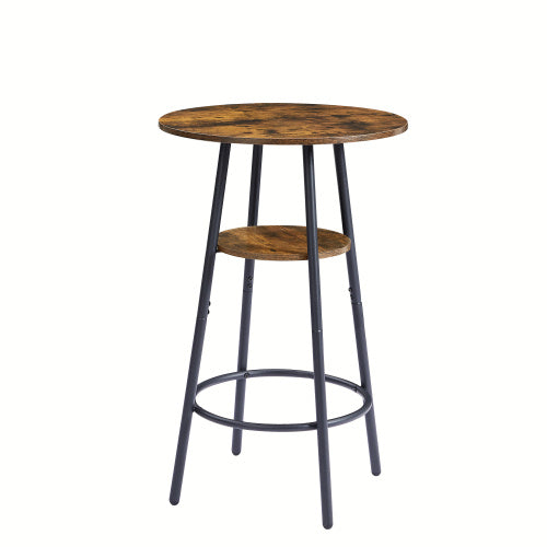 Rustic Brown Round Bar Stool Set with Shelves - - dining set