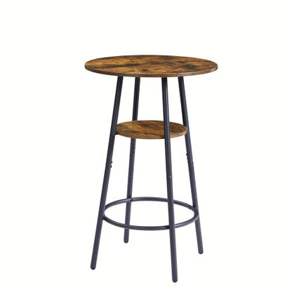 Rustic Brown Round Bar Stool Set with Shelves - - dining set