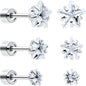 Clear Star CZ Flat Back Stud Earrings - 3 Pairs - - EARRING Flat Back