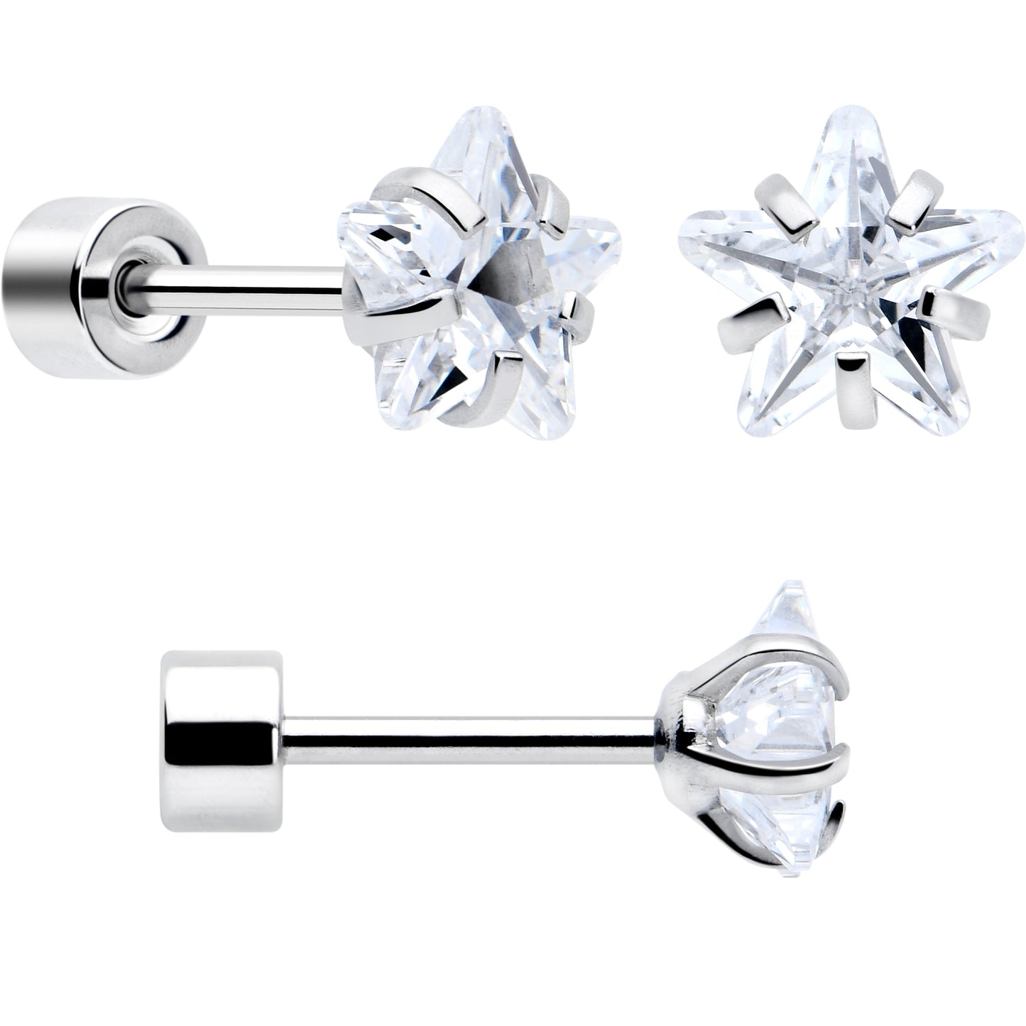 Clear Star CZ Flat Back Stud Earrings - 3 Pairs - - EARRING Flat Back