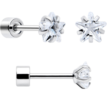 Clear Star CZ Flat Back Stud Earrings - 3 Pairs - - EARRING Flat Back