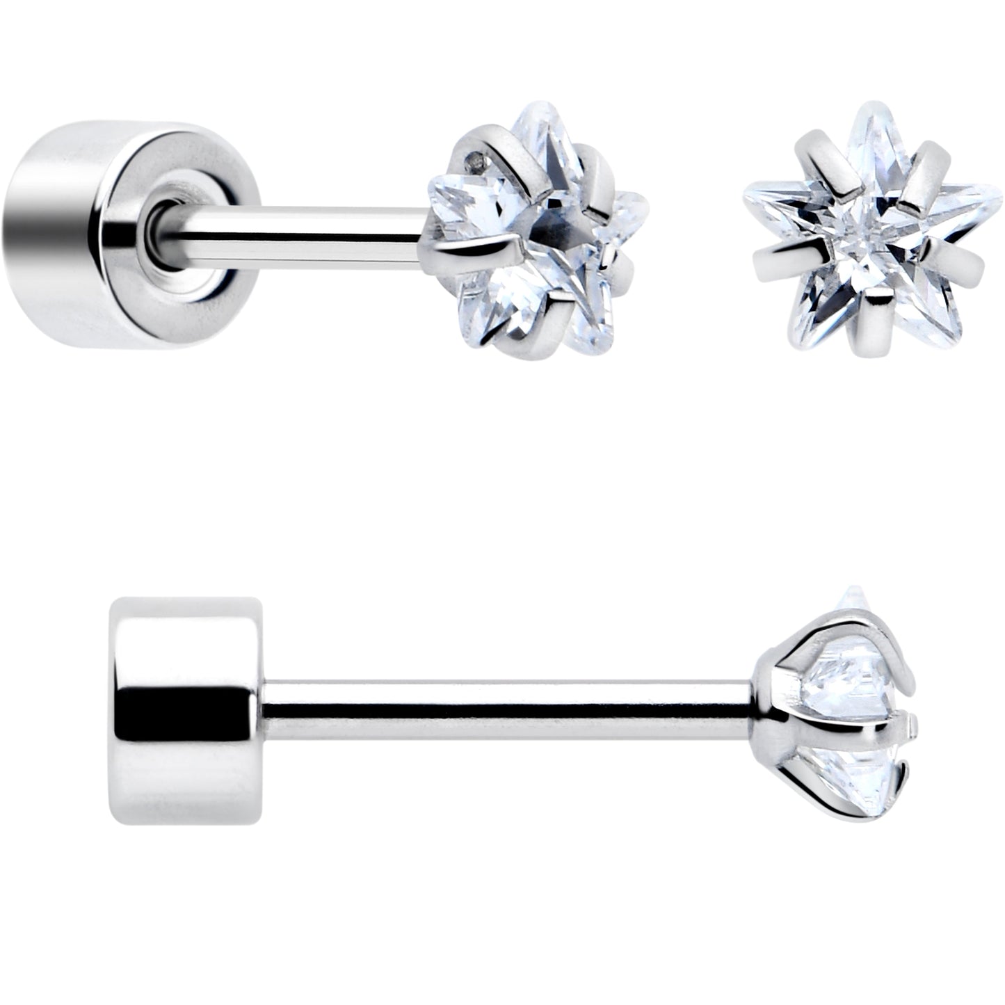 Clear Star CZ Flat Back Stud Earrings - 3 Pairs - - EARRING Flat Back