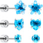 Blue Simplistic Heart Star CZ Flat Back Stud Earrings - 3 Pairs - - EARRING Flat Back