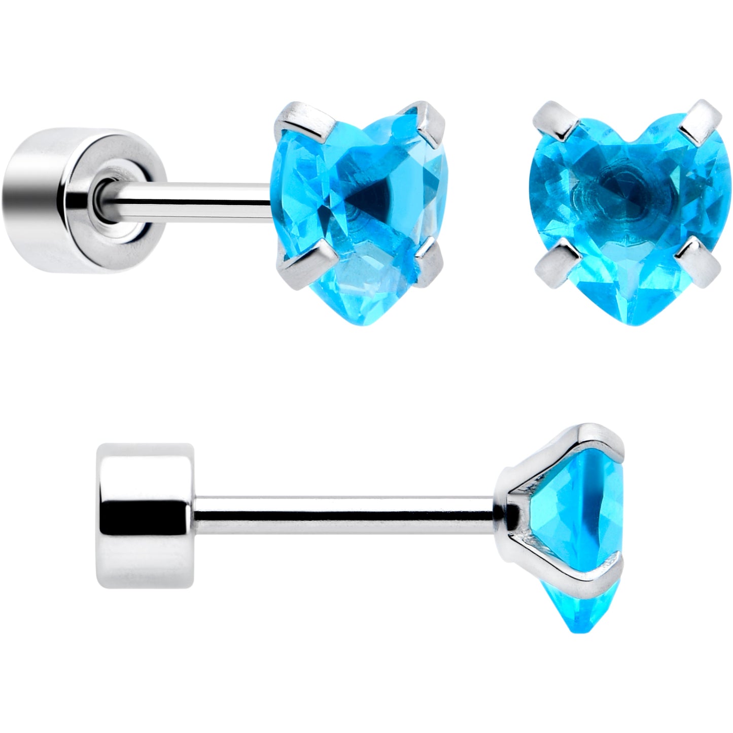 Blue Simplistic Heart Star CZ Flat Back Stud Earrings - 3 Pairs - - EARRING Flat Back
