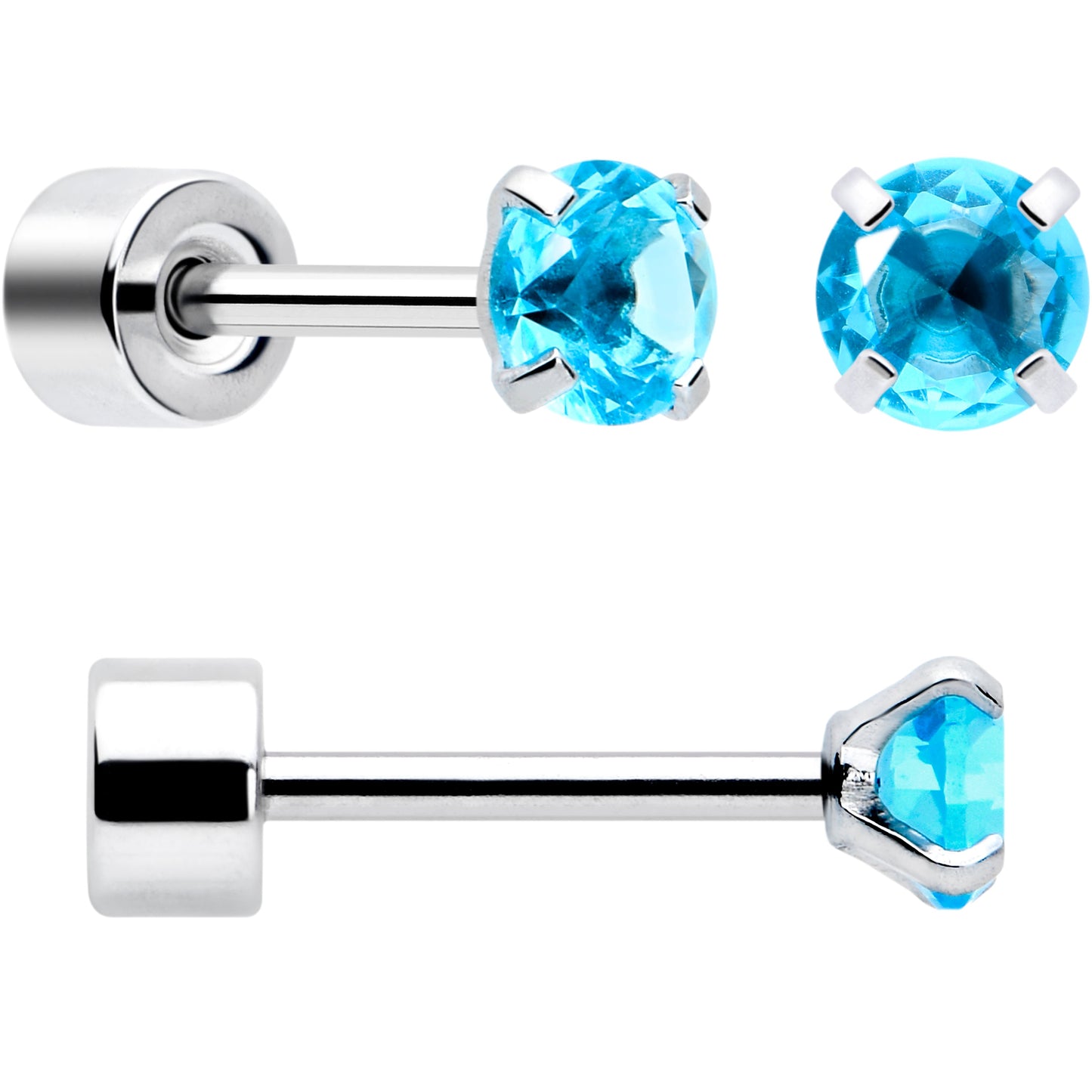 Blue Simplistic Heart Star CZ Flat Back Stud Earrings - 3 Pairs - - EARRING Flat Back