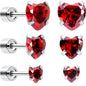Red Heart CZ Flat Back Stud Earrings - 3 Pairs - - EARRING Flat Back