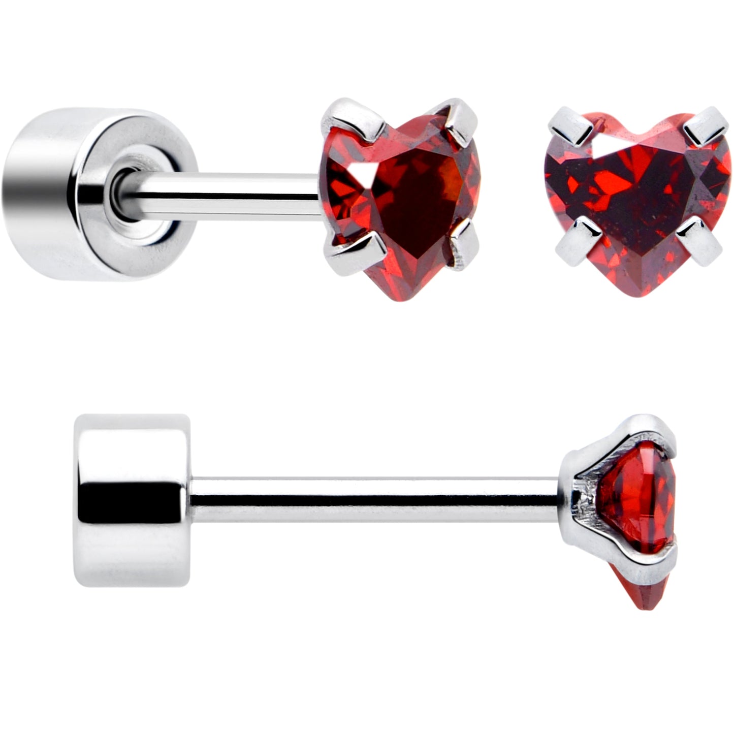 Red Heart CZ Flat Back Stud Earrings - 3 Pairs - - EARRING Flat Back