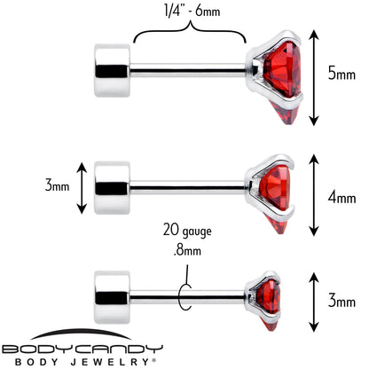 Red Heart CZ Flat Back Stud Earrings - 3 Pairs - - EARRING Flat Back