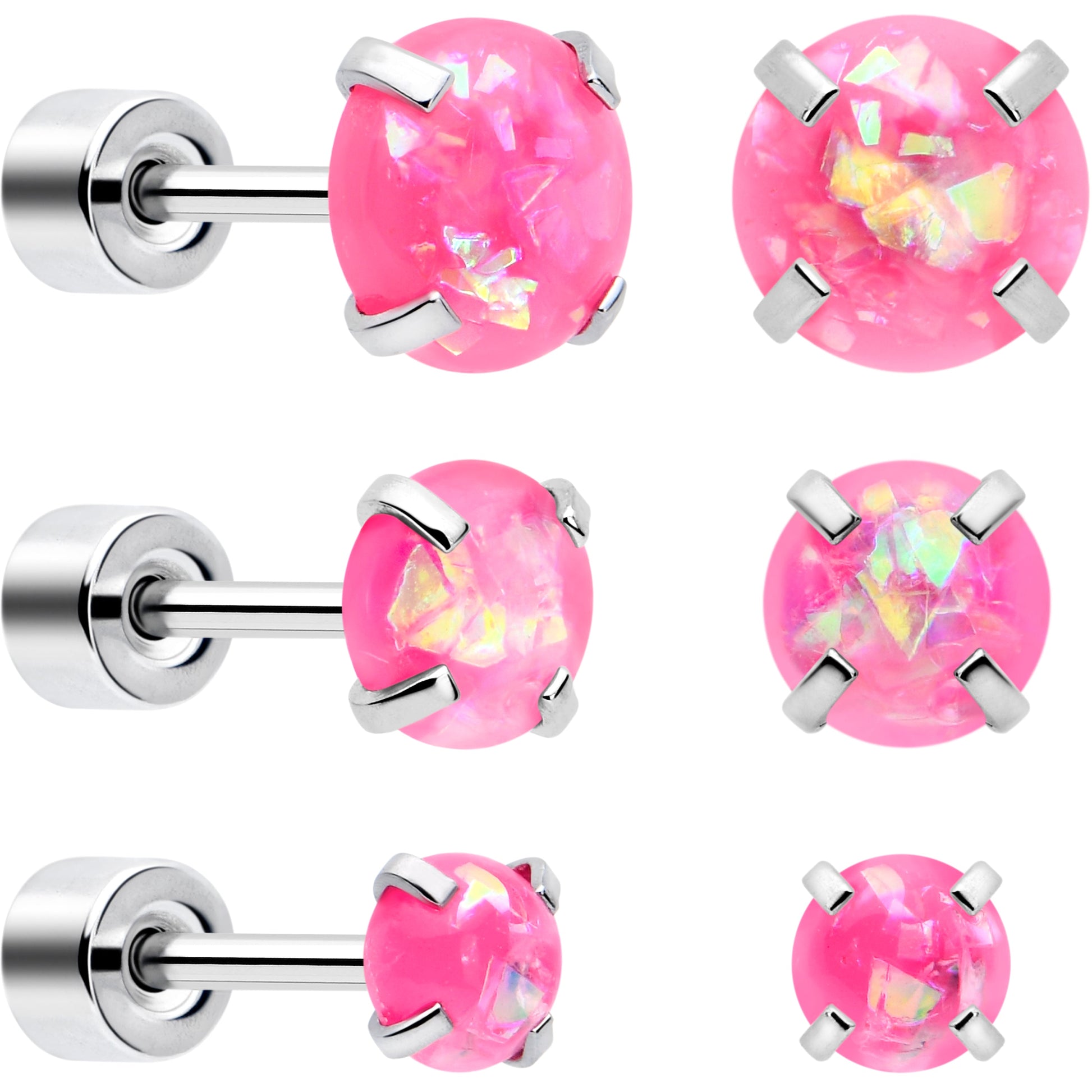Pink Synthetic Opal Flat Back Stud Earrings - 3 Pairs - - EARRING Flat Back