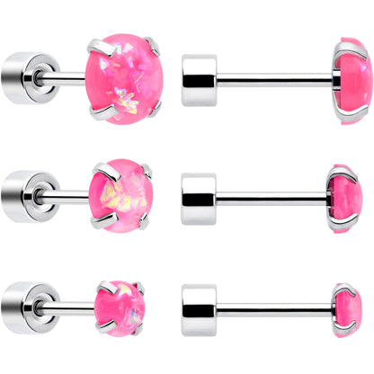 Pink Synthetic Opal Flat Back Stud Earrings - 3 Pairs - - EARRING Flat Back