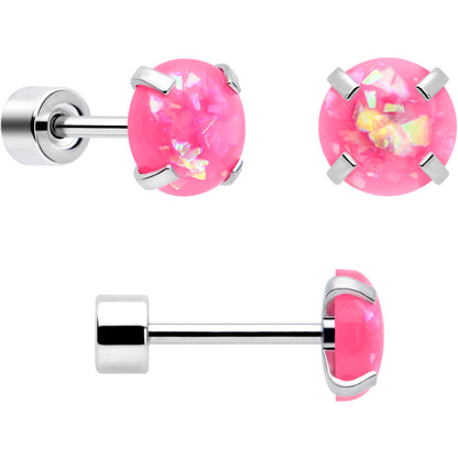 Pink Synthetic Opal Flat Back Stud Earrings - 3 Pairs - - EARRING Flat Back