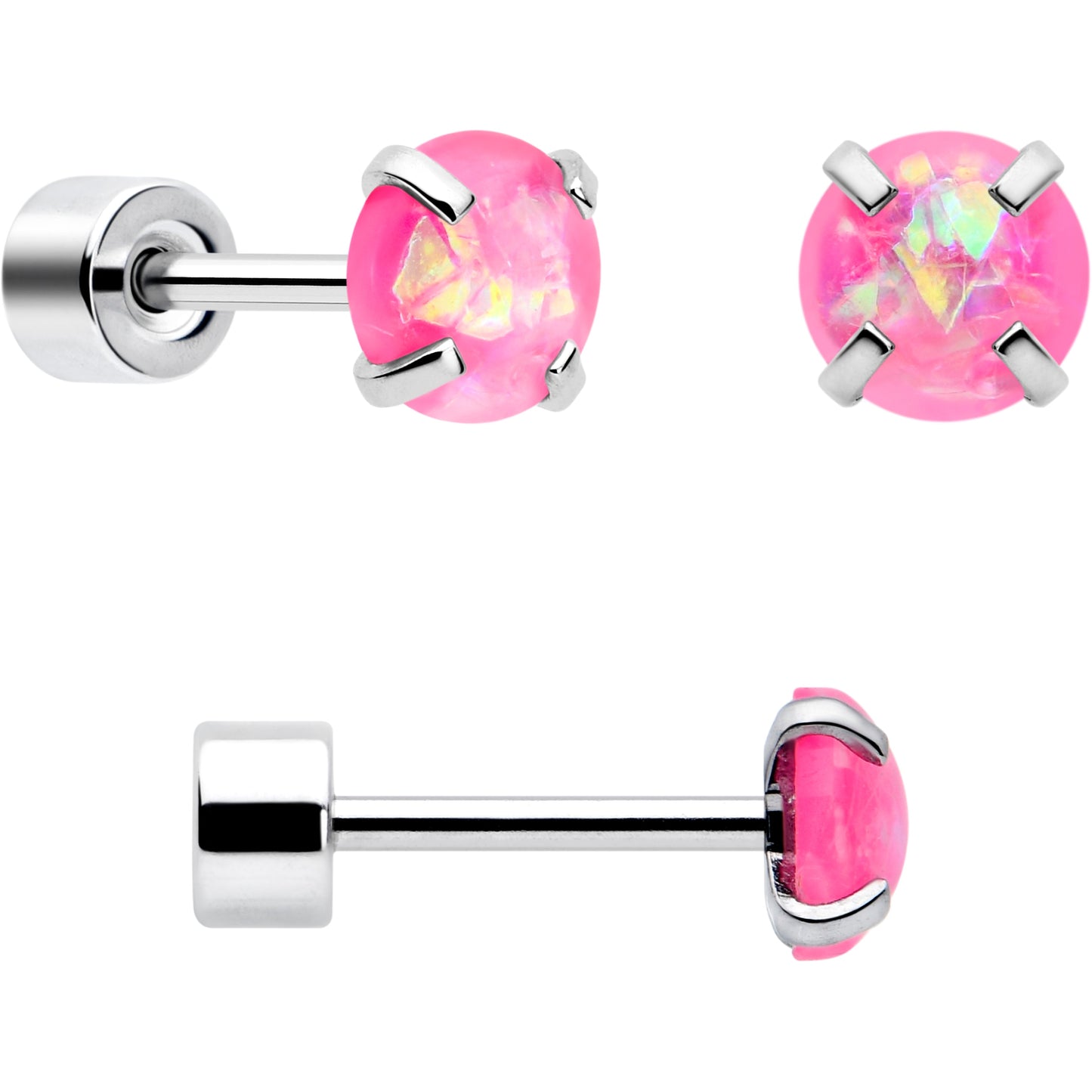 Pink Synthetic Opal Flat Back Stud Earrings - 3 Pairs - - EARRING Flat Back