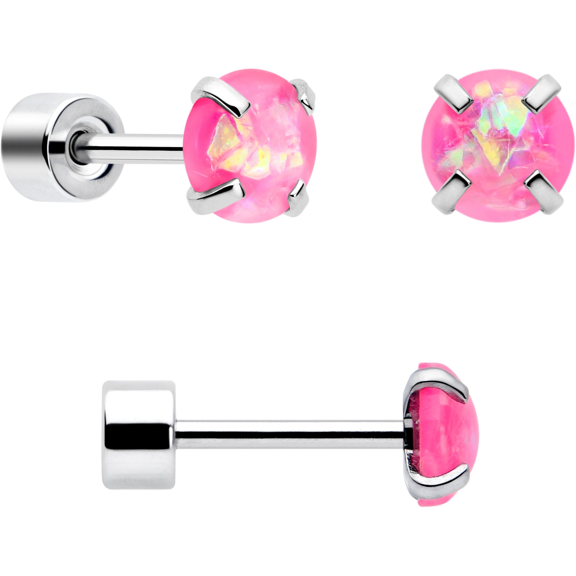 Pink Synthetic Opal Flat Back Stud Earrings - 3 Pairs - - EARRING Flat Back