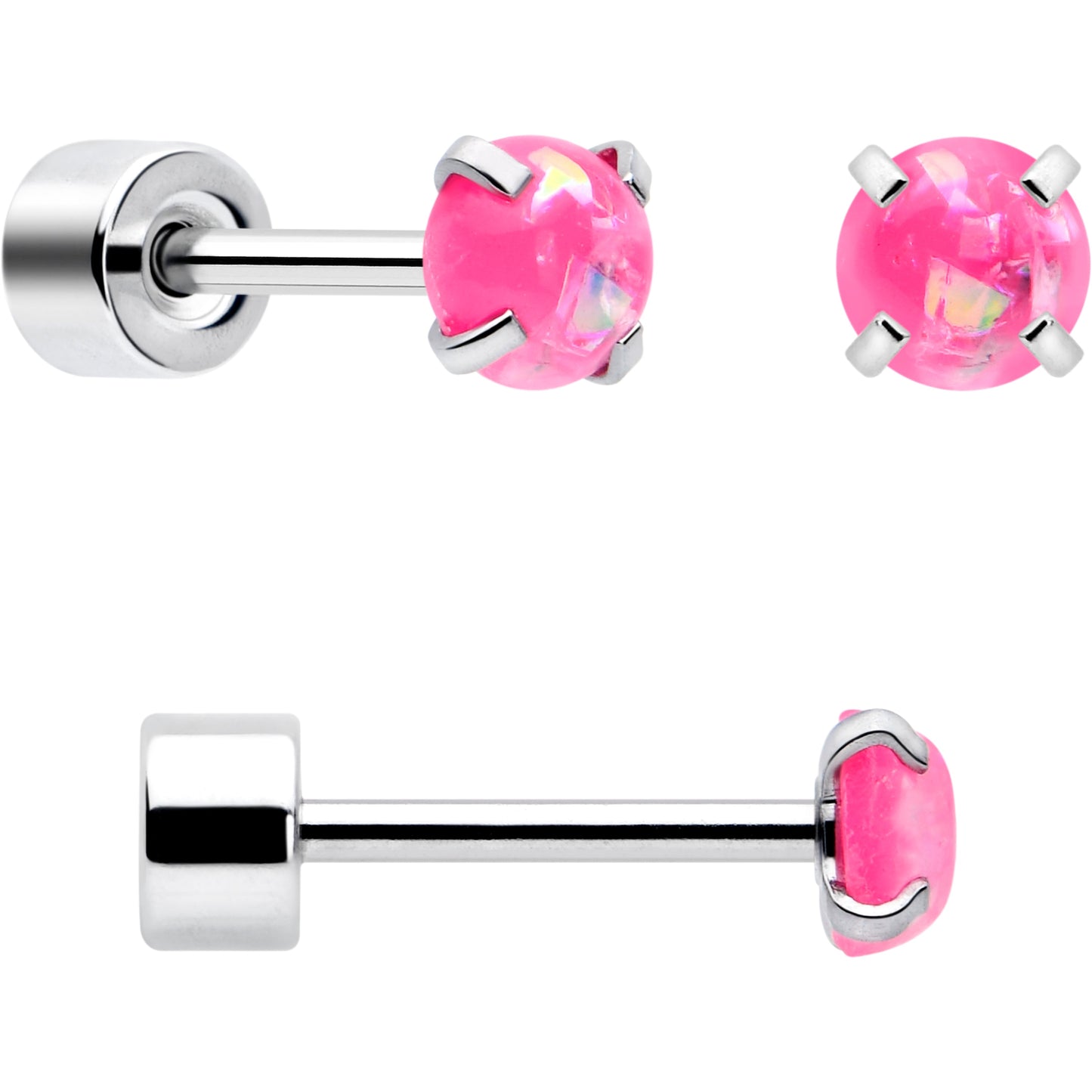 Pink Synthetic Opal Flat Back Stud Earrings - 3 Pairs - - EARRING Flat Back