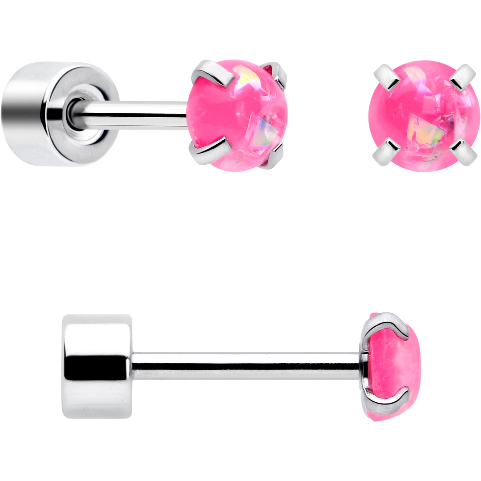 Pink Synthetic Opal Flat Back Stud Earrings - 3 Pairs - - EARRING Flat Back