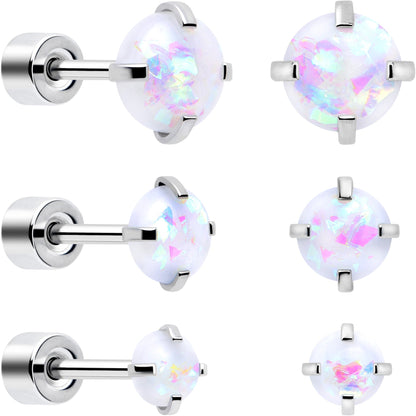 White Synthetic Opal Flat Back Stud Earrings - 3 Pairs - - EARRING Flat Back