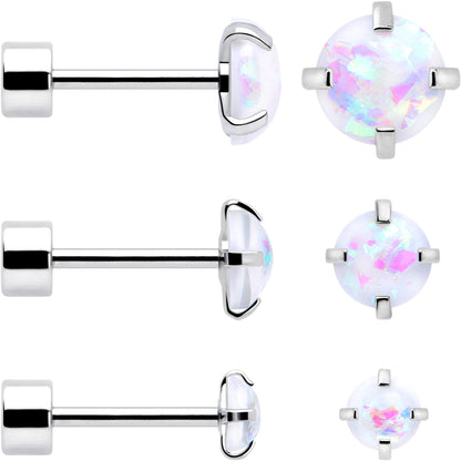 White Synthetic Opal Flat Back Stud Earrings - 3 Pairs - - EARRING Flat Back
