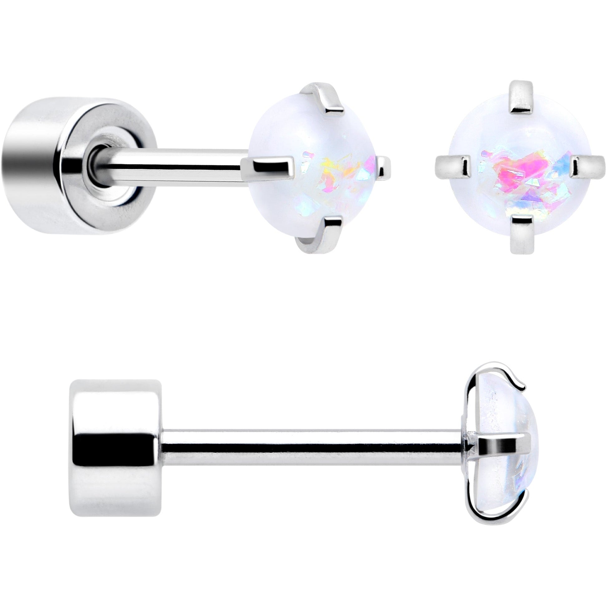 White Synthetic Opal Flat Back Stud Earrings - 3 Pairs - - EARRING Flat Back
