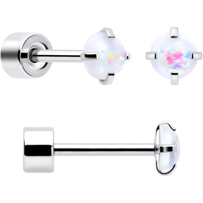 White Synthetic Opal Flat Back Stud Earrings - 3 Pairs - - EARRING Flat Back