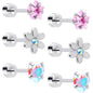 20G Pink Aurora Gem Star Heart Flower Flatback Earring Set of 6 - - EARRING Flat Back