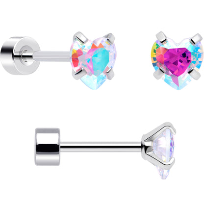 20G Pink Aurora Gem Star Heart Flower Flatback Earring Set of 6 - - EARRING Flat Back