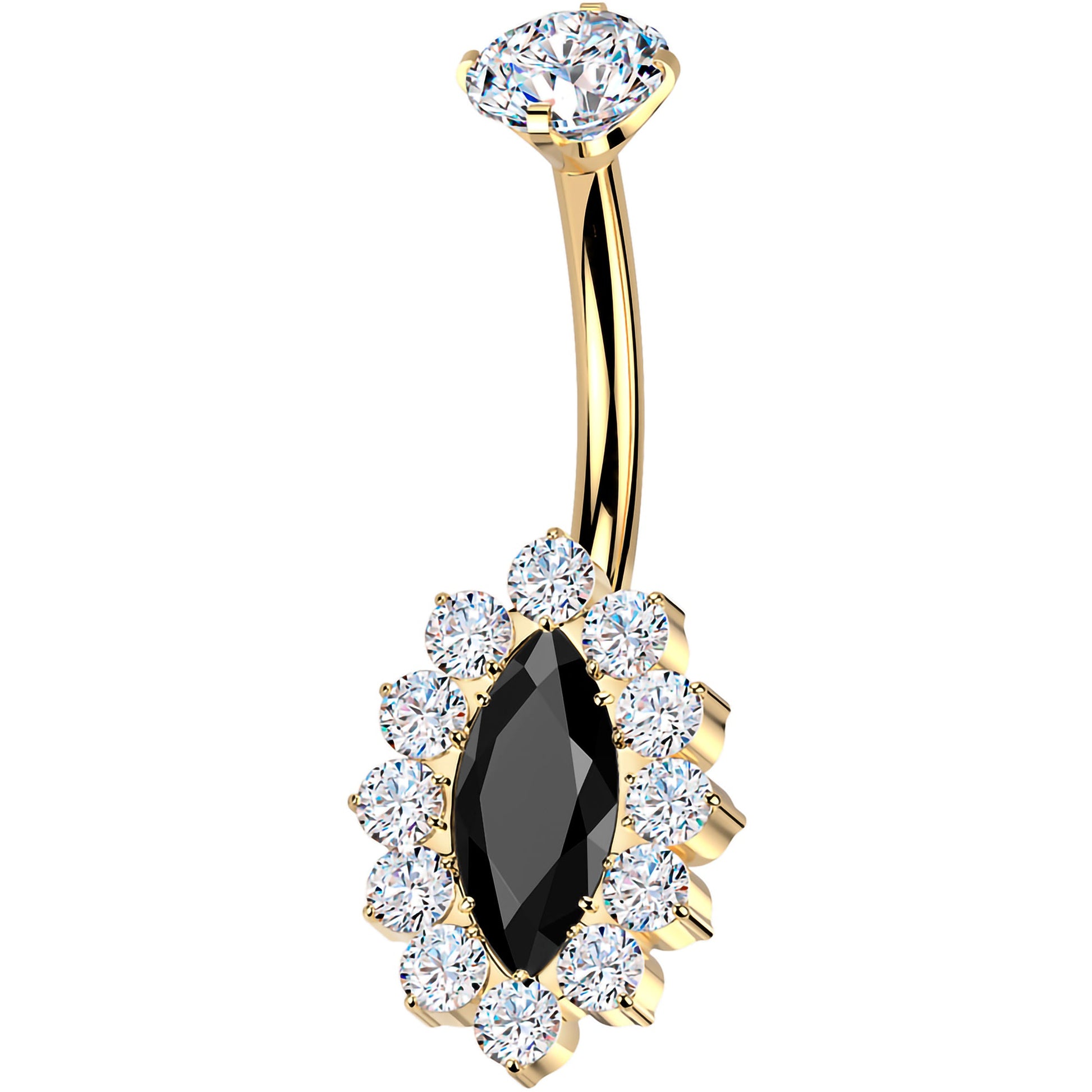 Implant Grade Titanium Internally Threaded Firey Oval Belly Ring - Gold - BELLY RING