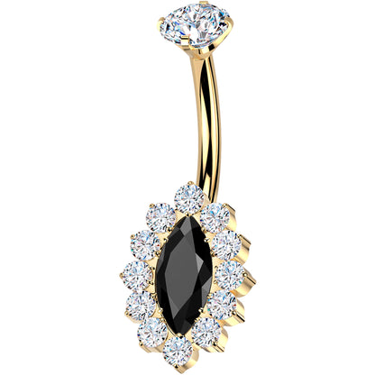 Implant Grade Titanium Internally Threaded Firey Oval Belly Ring - Gold - BELLY RING