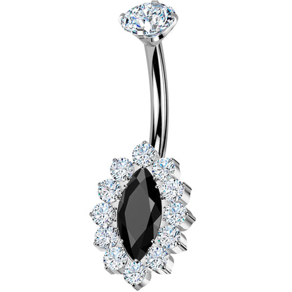 Implant Grade Titanium Internally Threaded Firey Oval Belly Ring - Silver - BELLY RING