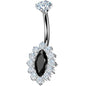 Implant Grade Titanium Internally Threaded Firey Oval Belly Ring - Silver - BELLY RING